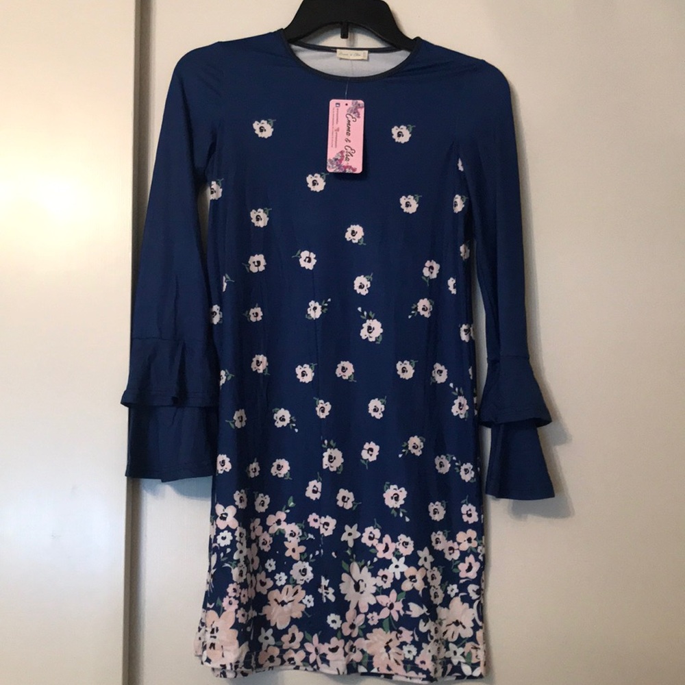 Girls blue and pink flower dress